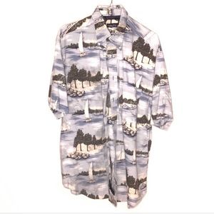 Nautica blue and white short sleeve boat shirt M